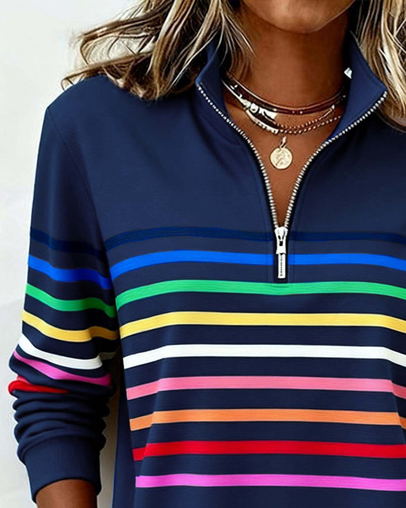 Carmen | Half-Zip Sweatshirt with Rainbow Stripes