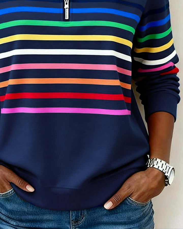 Carmen | Half-Zip Sweatshirt with Rainbow Stripes