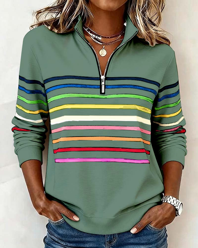 Carmen | Half-Zip Sweatshirt with Rainbow Stripes