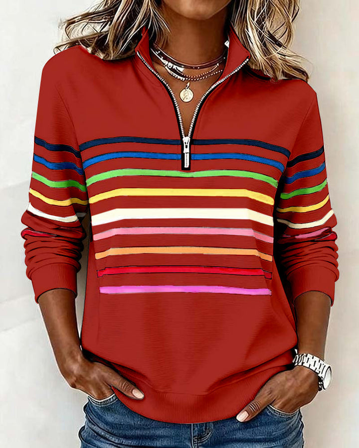 Carmen | Half-Zip Sweatshirt with Rainbow Stripes