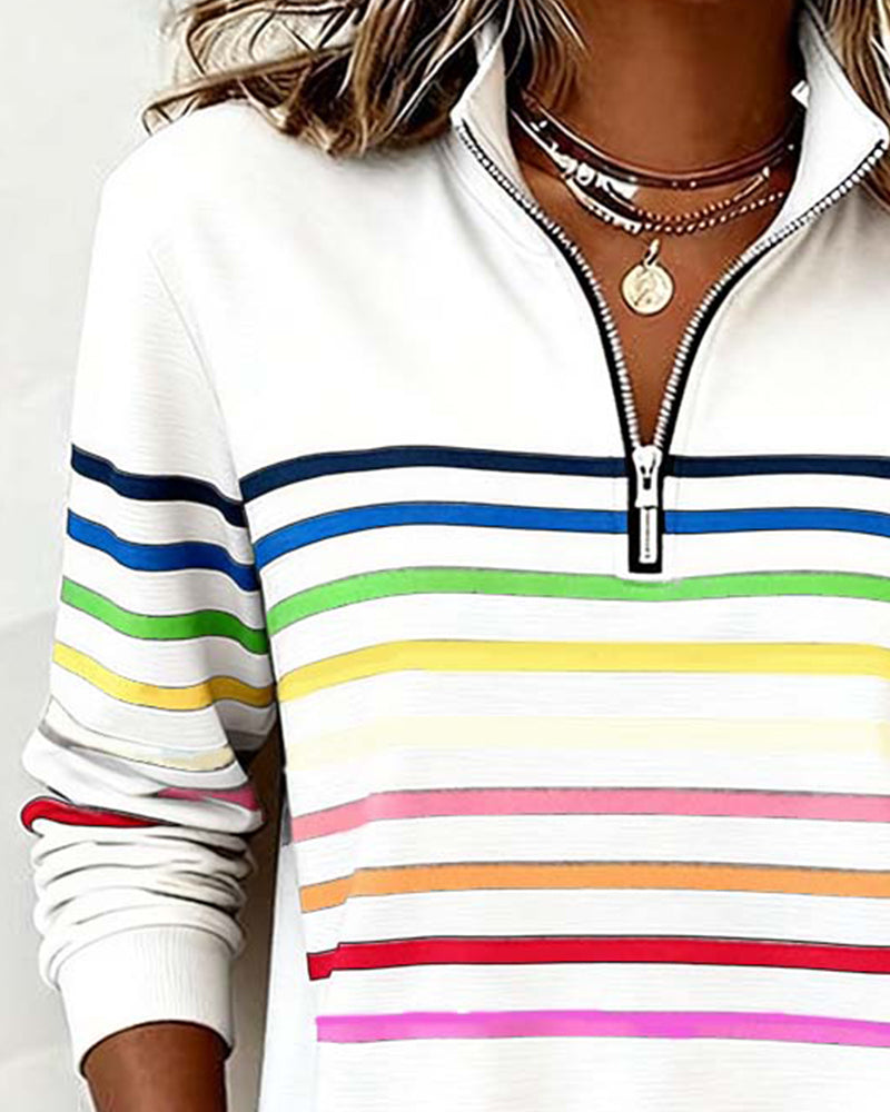 Carmen | Half-Zip Sweatshirt with Rainbow Stripes