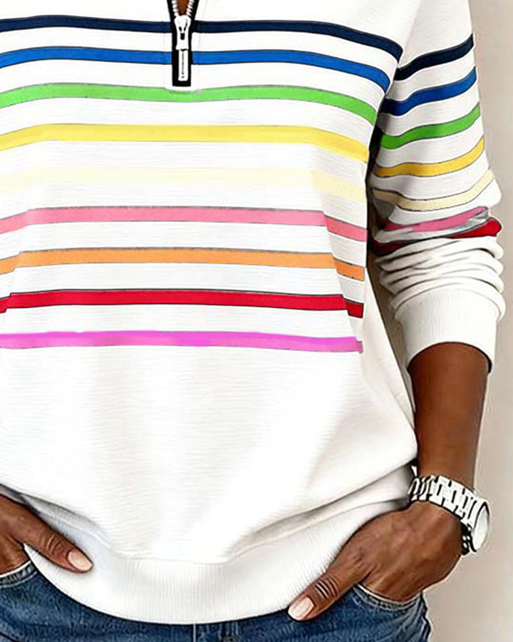 Carmen | Half-Zip Sweatshirt with Rainbow Stripes