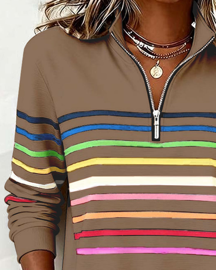 Carmen | Half-Zip Sweatshirt with Rainbow Stripes