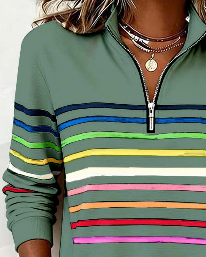 Carmen | Half-Zip Sweatshirt with Rainbow Stripes