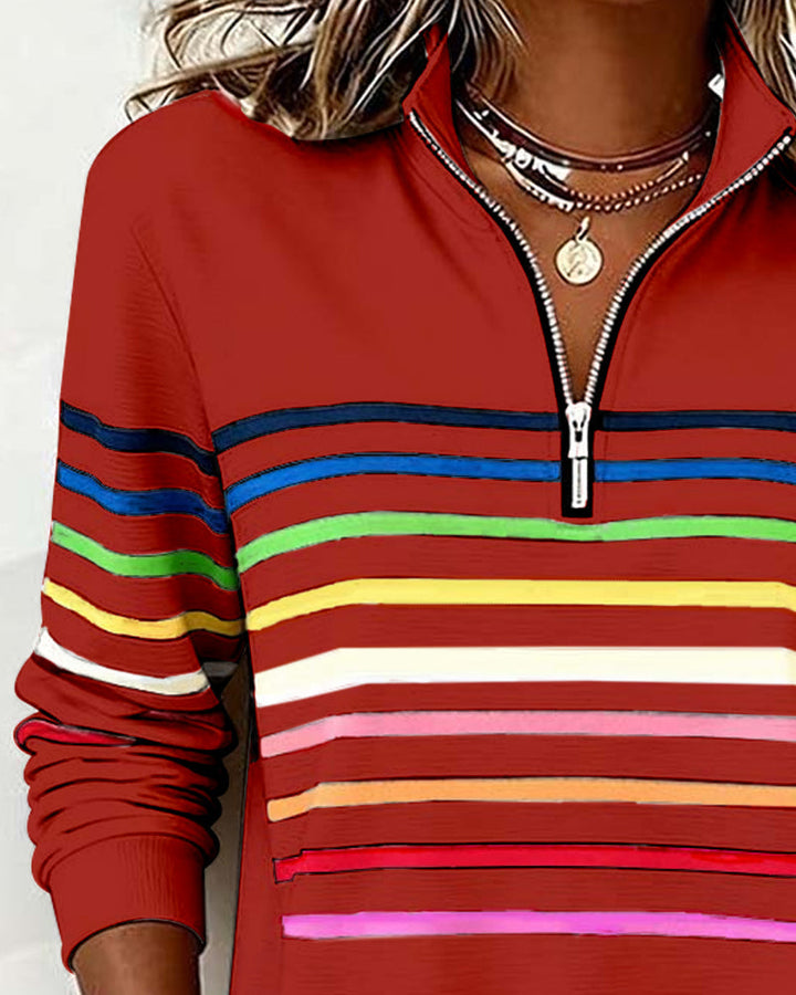 Carmen | Half-Zip Sweatshirt with Rainbow Stripes