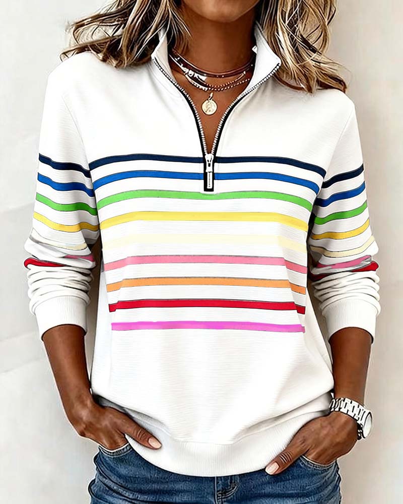 Carmen | Half-Zip Sweatshirt with Rainbow Stripes