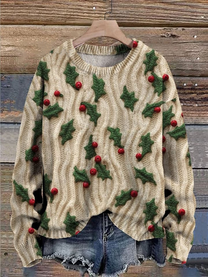 Christmas Tree Claus Print Knit Pullover Sweater