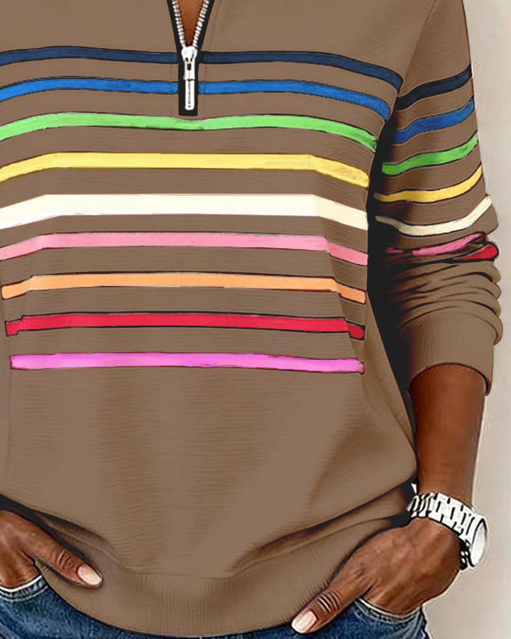 Carmen | Half-Zip Sweatshirt with Rainbow Stripes