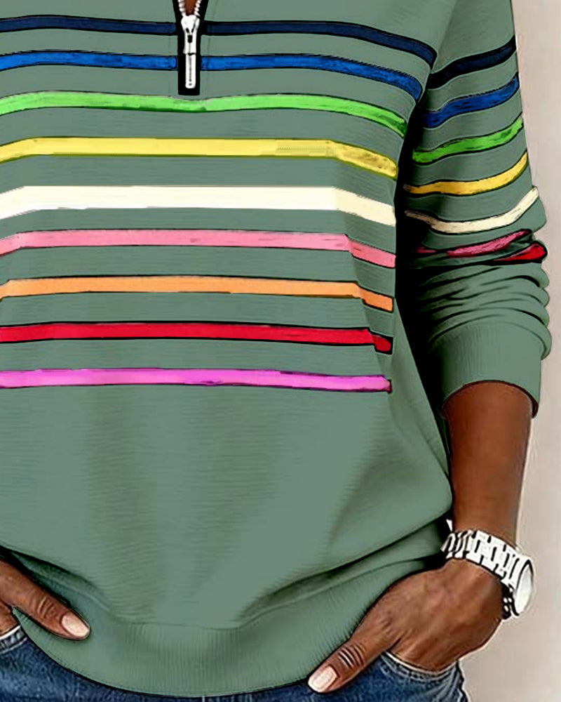 Carmen | Half-Zip Sweatshirt with Rainbow Stripes