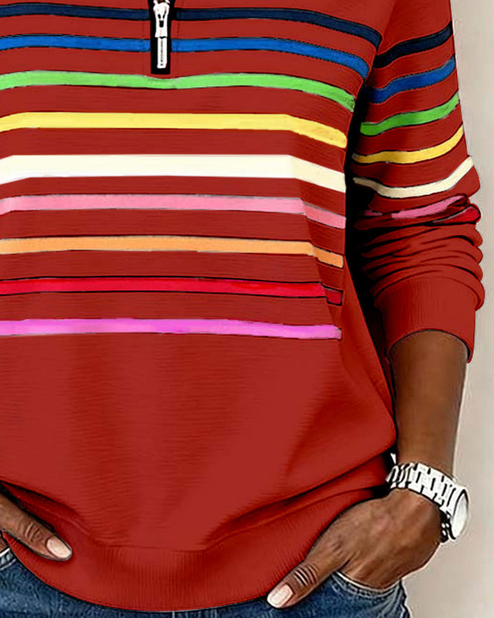 Carmen | Half-Zip Sweatshirt with Rainbow Stripes