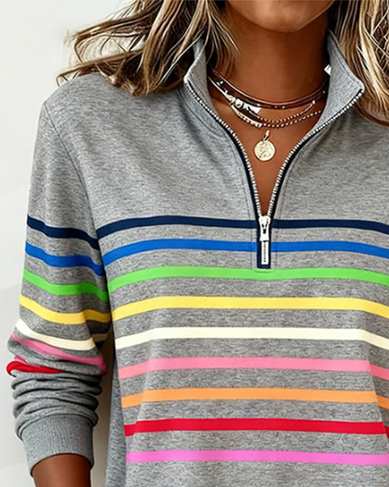 Carmen | Half-Zip Sweatshirt with Rainbow Stripes