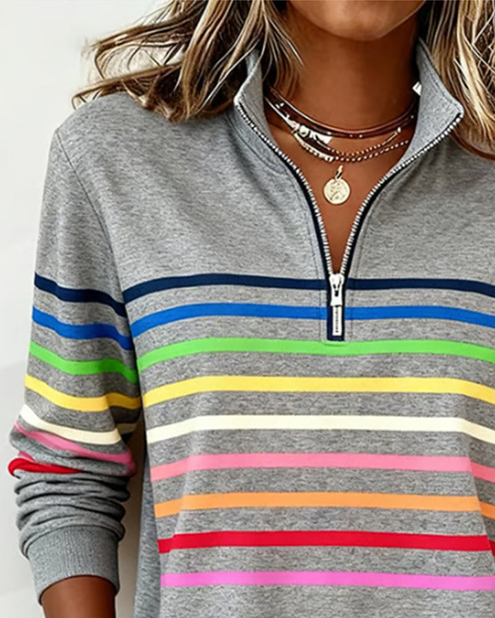 Carmen | Half-Zip Sweatshirt with Rainbow Stripes
