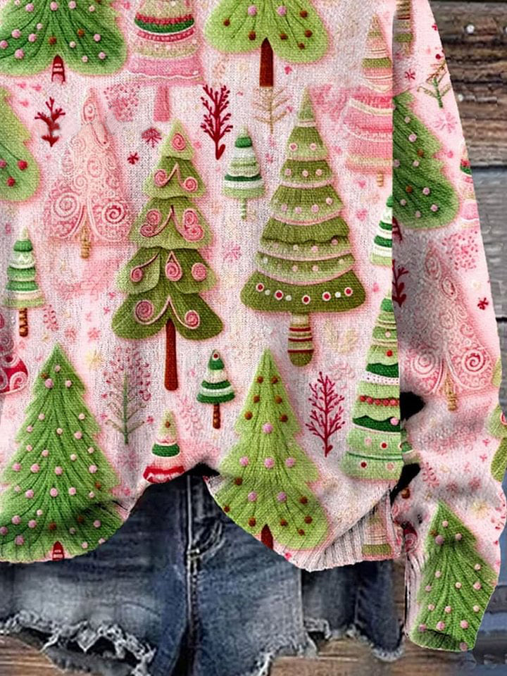 Christmas Tree Art Print Knit Pullover Sweater