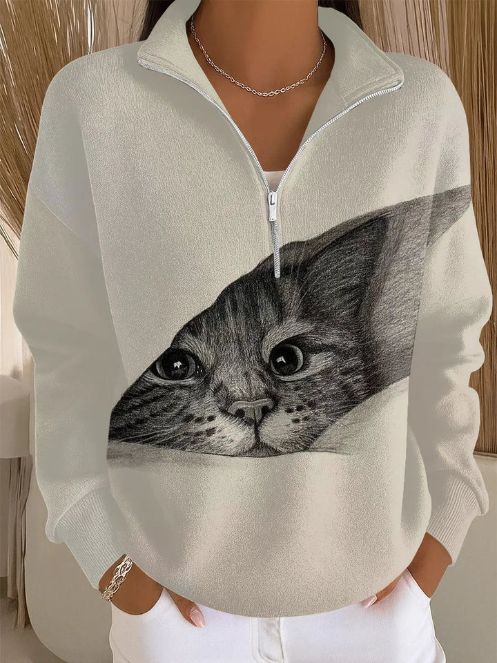Women's Cat Art Print Casual Sweatshirt