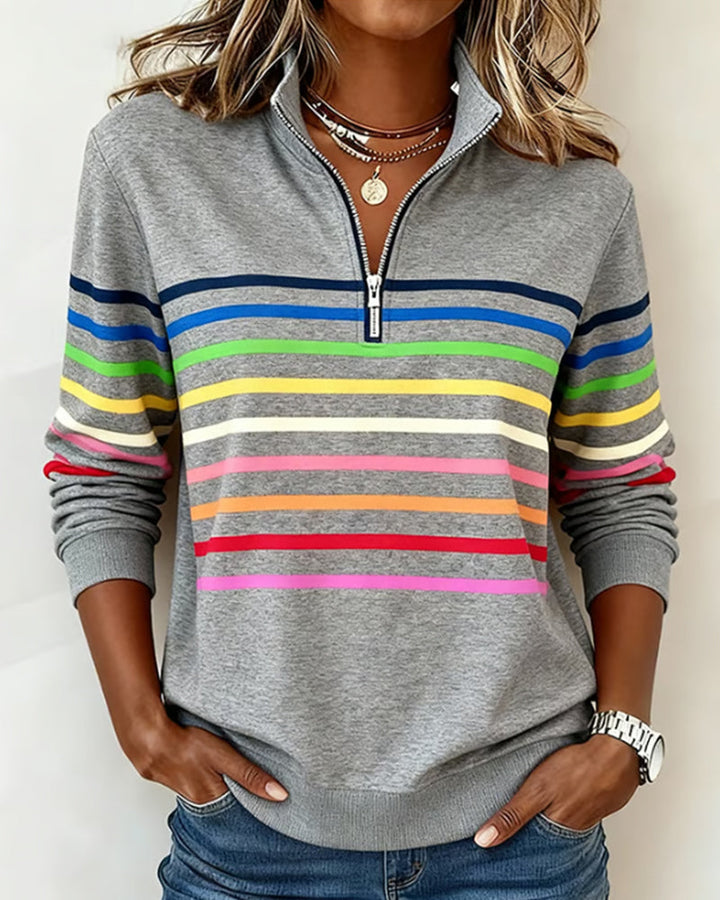 Carmen | Half-Zip Sweatshirt with Rainbow Stripes