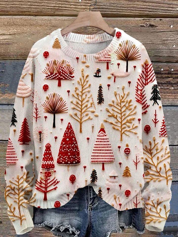Christmas Tree Print Knit Pullover Sweater