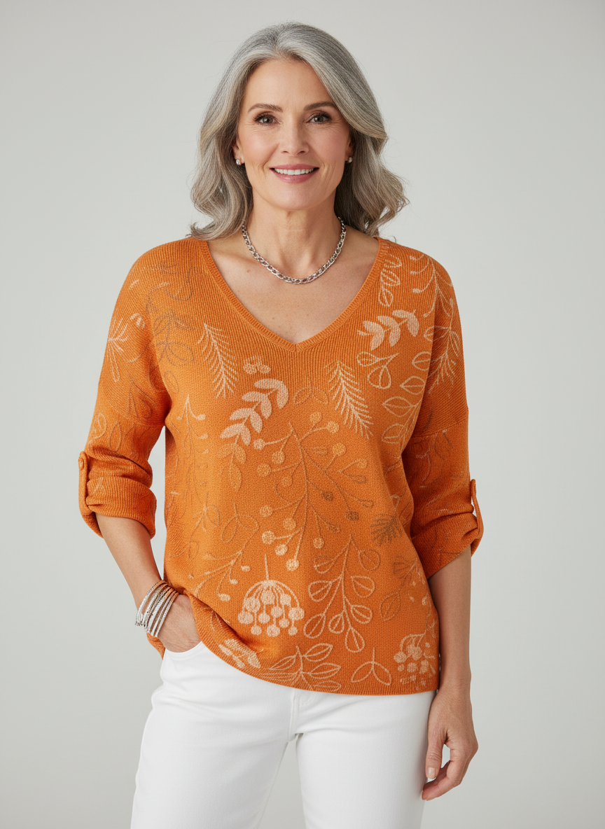 MIRELLE | Cotton-blend sweater with leaf pattern