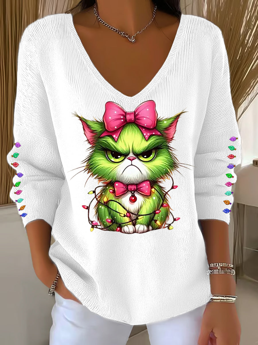 Funny Christmas Grinch Casual Long Sleeve Top for Women