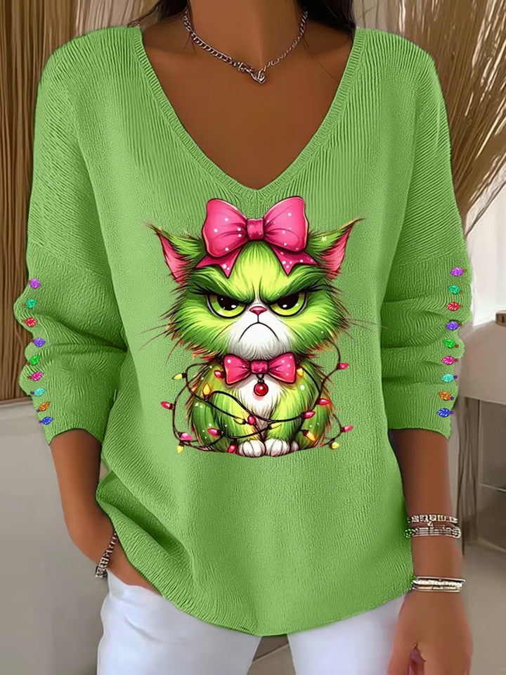 Funny Christmas Grinch Casual Long Sleeve Top for Women