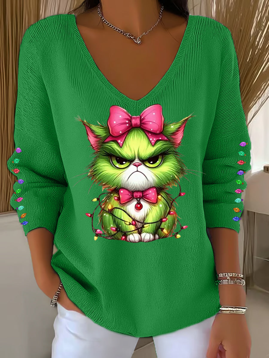 Funny Christmas Grinch Casual Long Sleeve Top for Women
