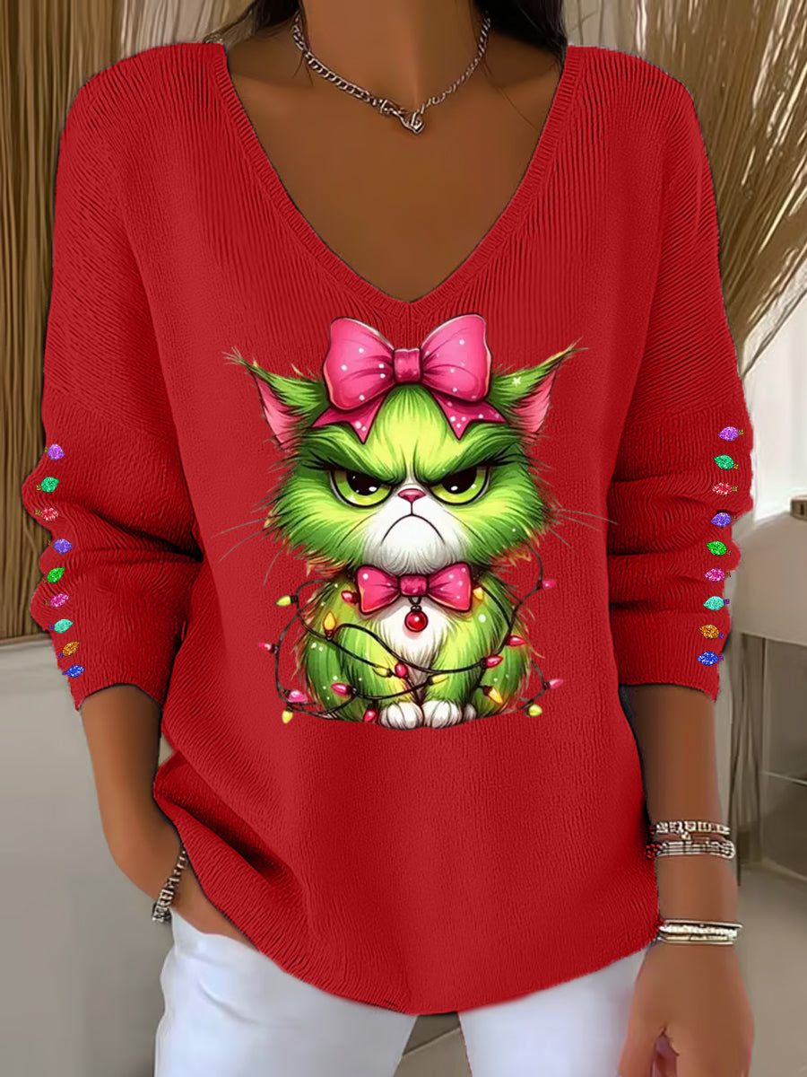 Funny Christmas Grinch Casual Long Sleeve Top for Women