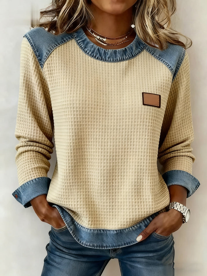 Women's Patchwork Design Waffle Sweatshirt